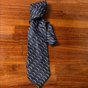 Jos. A. Bank Navy Silk Tie with Gold Wave Motif